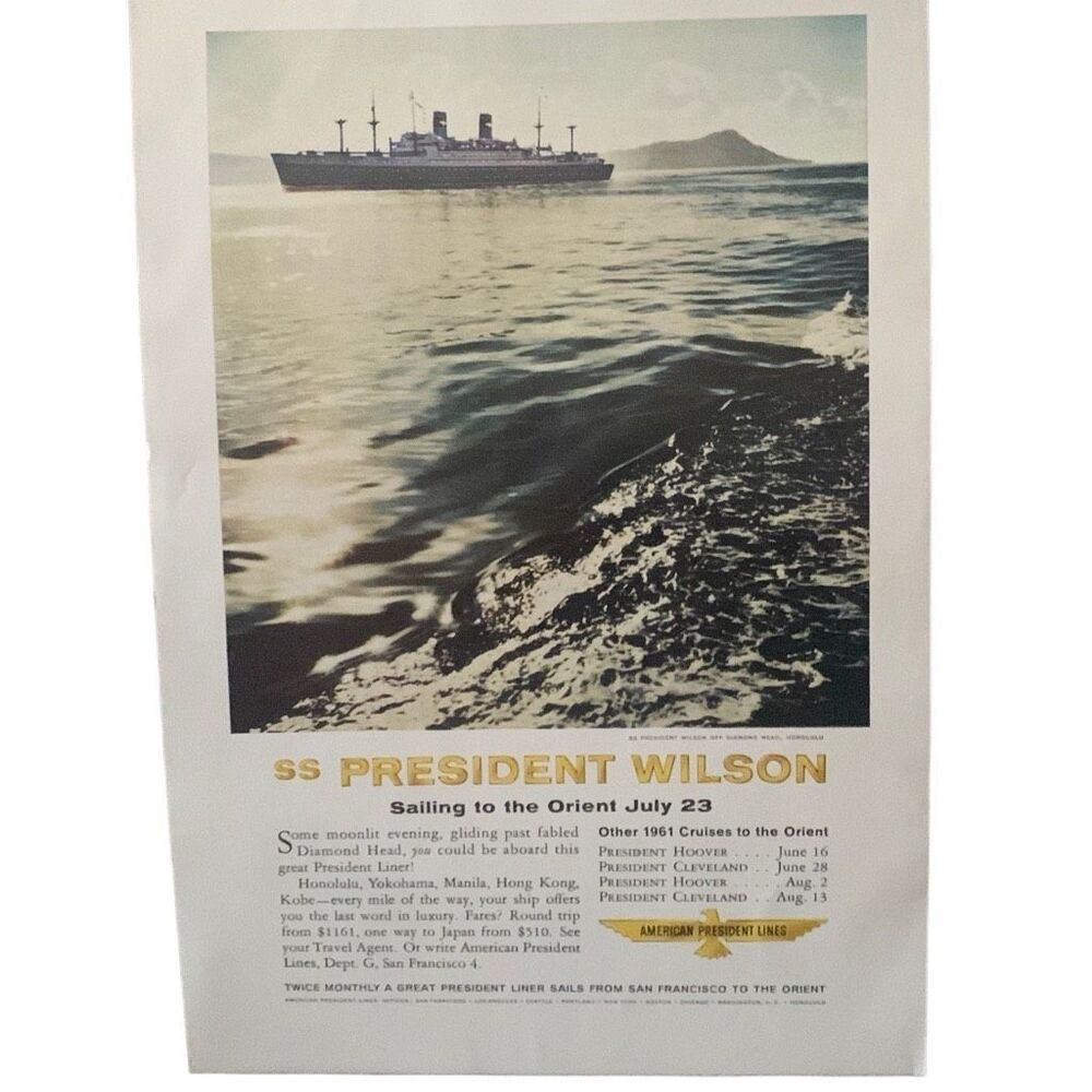 Vintage 1961 American President Lines SS President Wilson Ad Advertisement